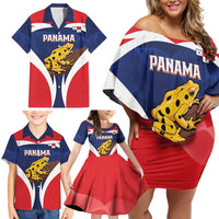 Panama Golden Frog Family Matching Off Shoulder Short Dress and Hawaiian Shirt Coat Of Arms - Sporty Style - Wonder Print Shop