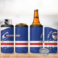 Cape Verde Football Custom 4 in 1 Can Cooler Tumbler Come On Tubaroes Azuis Shark - Wonder Print Shop