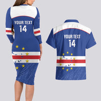 Cape Verde Football Custom Couples Matching Long Sleeve Bodycon Dress and Hawaiian Shirt Come On Tubaroes Azuis Shark - Wonder Print Shop
