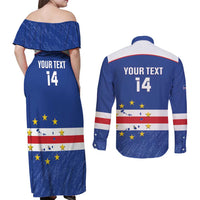 Cape Verde Football Custom Couples Matching Off Shoulder Maxi Dress and Long Sleeve Button Shirt Come On Tubaroes Azuis Shark - Wonder Print Shop