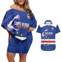Cape Verde Football Custom Couples Matching Off Shoulder Short Dress and Hawaiian Shirt Come On Tubaroes Azuis Shark - Wonder Print Shop
