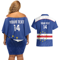 Cape Verde Football Custom Couples Matching Off Shoulder Short Dress and Hawaiian Shirt Come On Tubaroes Azuis Shark - Wonder Print Shop