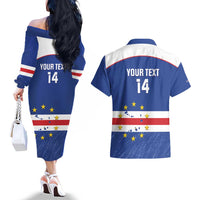 Cape Verde Football Custom Couples Matching Off The Shoulder Long Sleeve Dress and Hawaiian Shirt Come On Tubaroes Azuis Shark - Wonder Print Shop