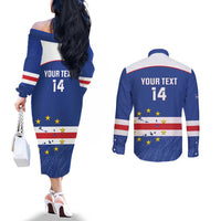 Cape Verde Football Custom Couples Matching Off The Shoulder Long Sleeve Dress and Long Sleeve Button Shirt Come On Tubaroes Azuis Shark - Wonder Print Shop