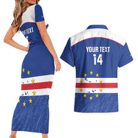 Cape Verde Football Custom Couples Matching Short Sleeve Bodycon Dress and Hawaiian Shirt Come On Tubaroes Azuis Shark - Wonder Print Shop