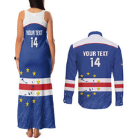 Cape Verde Football Custom Couples Matching Tank Maxi Dress and Long Sleeve Button Shirt Come On Tubaroes Azuis Shark - Wonder Print Shop