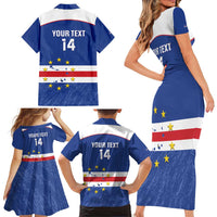Cape Verde Football Custom Family Matching Short Sleeve Bodycon Dress and Hawaiian Shirt Come On Tubaroes Azuis Shark - Wonder Print Shop
