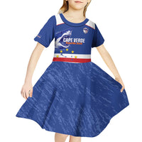 Cape Verde Football Custom Kid Short Sleeve Dress Come On Tubaroes Azuis Shark - Wonder Print Shop