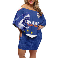 Cape Verde Football Custom Off Shoulder Short Dress Come On Tubaroes Azuis Shark - Wonder Print Shop