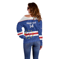 Cape Verde Football Custom Off Shoulder Sweater Come On Tubaroes Azuis Shark - Wonder Print Shop
