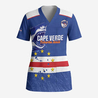 Cape Verde Football Custom Scrub Top Come On Tubaroes Azuis Shark - Wonder Print Shop