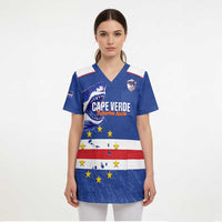 Cape Verde Football Custom Scrub Top Come On Tubaroes Azuis Shark - Wonder Print Shop