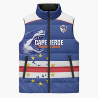 Cape Verde Football Custom Sleeveless Puffer Jacket Come On Tubaroes Azuis Shark - Wonder Print Shop