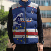 Cape Verde Football Custom Sleeveless Puffer Jacket Come On Tubaroes Azuis Shark - Wonder Print Shop