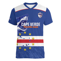 Cape Verde Football Custom Women V-Neck T-Shirt Come On Tubaroes Azuis Shark - Wonder Print Shop