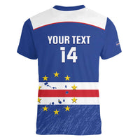 Cape Verde Football Custom Women V-Neck T-Shirt Come On Tubaroes Azuis Shark - Wonder Print Shop