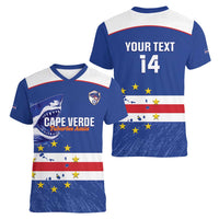 Cape Verde Football Custom Women V-Neck T-Shirt Come On Tubaroes Azuis Shark - Wonder Print Shop
