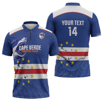 Cape Verde Football Custom Zipper Polo Shirt Come On Tubaroes Azuis Shark - Wonder Print Shop