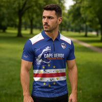 Cape Verde Football Custom Zipper Polo Shirt Come On Tubaroes Azuis Shark - Wonder Print Shop