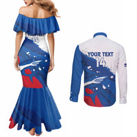 Cape Verde Football Custom Couples Matching Mermaid Dress and Long Sleeve Button Shirt Tubaroes Azuis Glory World Cup - Wonder Print Shop