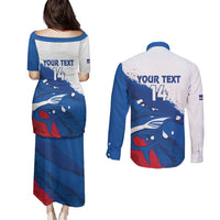 Cape Verde Football Custom Couples Matching Puletasi and Long Sleeve Button Shirt Tubaroes Azuis Glory World Cup - Wonder Print Shop