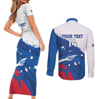 Cape Verde Football Custom Couples Matching Short Sleeve Bodycon Dress and Long Sleeve Button Shirt Tubaroes Azuis Glory World Cup - Wonder Print Shop