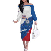 Cape Verde Football Custom Family Matching Off The Shoulder Long Sleeve Dress and Hawaiian Shirt Tubaroes Azuis Glory World Cup - Wonder Print Shop