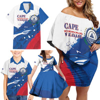 Cape Verde Football Custom Family Matching Off Shoulder Short Dress and Hawaiian Shirt Tubaroes Azuis Glory World Cup - Wonder Print Shop