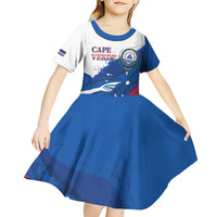 Cape Verde Football Custom Kid Short Sleeve Dress Tubaroes Azuis Glory World Cup - Wonder Print Shop