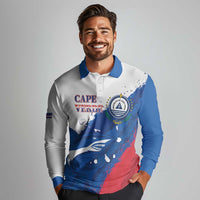 Cape Verde Football Custom Long Sleeve Polo Shirt Tubaroes Azuis Glory World Cup - Wonder Print Shop