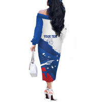 Cape Verde Football Custom Off The Shoulder Long Sleeve Dress Tubaroes Azuis Glory World Cup - Wonder Print Shop