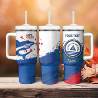 Cape Verde Football Custom Tumbler With Handle Tubaroes Azuis Glory World Cup - Wonder Print Shop
