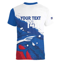 Cape Verde Football Custom Women V-Neck T-Shirt Tubaroes Azuis Glory World Cup - Wonder Print Shop