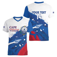 Cape Verde Football Custom Women V-Neck T-Shirt Tubaroes Azuis Glory World Cup - Wonder Print Shop