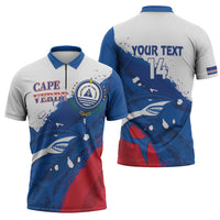 Cape Verde Football Custom Zipper Polo Shirt Tubaroes Azuis Glory World Cup - Wonder Print Shop