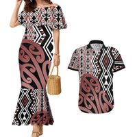 New Zealand Couples Matching Mermaid Dress and Hawaiian Shirt Aotearoa Kowhaiwhai Mix Taniko Art - Wonder Print Shop