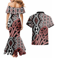 New Zealand Couples Matching Mermaid Dress and Hawaiian Shirt Aotearoa Kowhaiwhai Mix Taniko Art - Wonder Print Shop