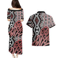 New Zealand Couples Matching Puletasi Dress and Hawaiian Shirt Aotearoa Kowhaiwhai Mix Taniko Art - Wonder Print Shop