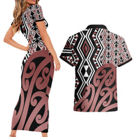 New Zealand Couples Matching Short Sleeve Bodycon Dress and Hawaiian Shirt Aotearoa Kowhaiwhai Mix Taniko Art - Wonder Print Shop