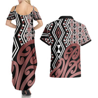New Zealand Couples Matching Summer Maxi Dress and Hawaiian Shirt Aotearoa Kowhaiwhai Mix Taniko Art - Wonder Print Shop