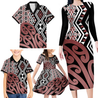 New Zealand Family Matching Long Sleeve Bodycon Dress and Hawaiian Shirt Aotearoa Kowhaiwhai Mix Taniko Art - Wonder Print Shop