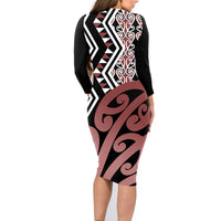 New Zealand Family Matching Long Sleeve Bodycon Dress and Hawaiian Shirt Aotearoa Kowhaiwhai Mix Taniko Art - Wonder Print Shop