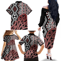 New Zealand Family Matching Off Shoulder Long Sleeve Dress and Hawaiian Shirt Aotearoa Kowhaiwhai Mix Taniko Art - Wonder Print Shop