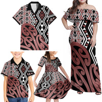 New Zealand Family Matching Off Shoulder Maxi Dress and Hawaiian Shirt Aotearoa Kowhaiwhai Mix Taniko Art - Wonder Print Shop