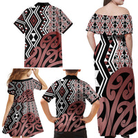 New Zealand Family Matching Off Shoulder Maxi Dress and Hawaiian Shirt Aotearoa Kowhaiwhai Mix Taniko Art - Wonder Print Shop