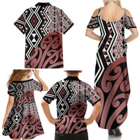 New Zealand Family Matching Summer Maxi Dress and Hawaiian Shirt Aotearoa Kowhaiwhai Mix Taniko Art - Wonder Print Shop