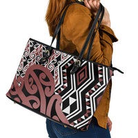 New Zealand Leather Tote Bag Aotearoa Kowhaiwhai Mix Taniko Art - Wonder Print Shop