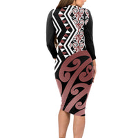 New Zealand Long Sleeve Bodycon Dress Aotearoa Kowhaiwhai Mix Taniko Art - Wonder Print Shop