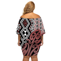 New Zealand Off Shoulder Short Dress Aotearoa Kowhaiwhai Mix Taniko Art - Wonder Print Shop