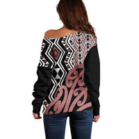 New Zealand Off Shoulder Sweater Aotearoa Kowhaiwhai Mix Taniko Art - Wonder Print Shop